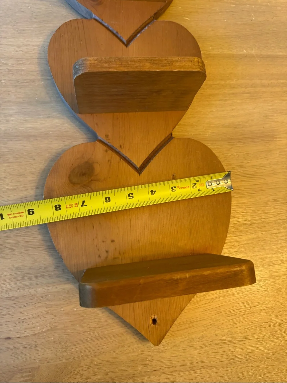 Vintage Handmade Wooden 3 Heart Shelf Wall Hanging Cottagecore